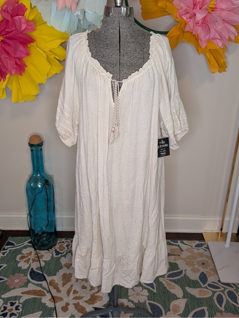 2164 - Mlle Gabrielle Women's 3X Natural Linen Cotton Rayon Dress